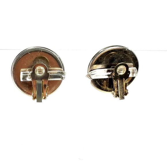 Vintage 80s Tangerine Coral Acrylic Button Clip On Earrings Silver Metal Round - Picture 3 of 4